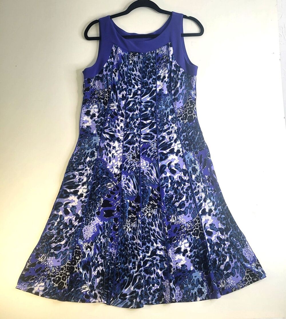 Perceptions New York Purple Abstract Sleeveless Fit Flare Midi Dress Medium